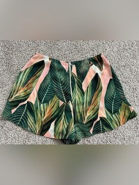 Show Me Your MuMu Tropical Leaf High Waist Shorts - Green & Pink Sz S